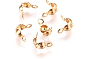 DICOSMETIC 50Pz 4mm Dorato 304 Calotte in Acciaio Inox estremità Perline Placcatura Sottovuoto Punte per Perline Coperture Nodi Conchiglie Foldover Bead per La Creazione di Gioielli Fai da Te