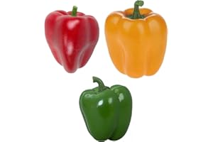 GMMH Deko Paprika 3 Stück, Rot, Gelb und Grün, Lebensechtes Plastikgemüse, Kunstgemüse, Kunstobst, Künstliches Obst und Gemüse Dekoration, Schaufenster Haushalt Küche, Party und Hotel