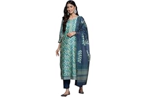 Jaanvi fashion Women Floral Printed Kurta, Round Neck Straight Kurta Paired With Tonal Bottom & Printed Dupatta