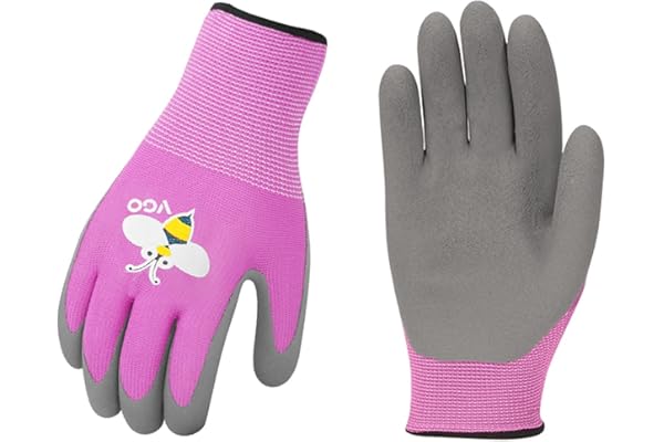 Vgo... 1 Paire Gants de Jardinage pour Enfants Agés 7 à 9 ans, Gants de Travail pour Enfants, Gants en Caoutchouc de Sécurité Douple (RB6013-KID)
