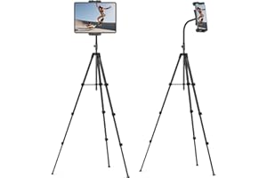 Cenawin 190cm Support de Tablette Col de Cygne Réglable en Hauteur Support de Sol pour iPad, Support de Trépied pour iPad Pivotant à 360°, Trépied pour iPad Pro Air Mini 4.7"-13.5" Tablette Téléphone