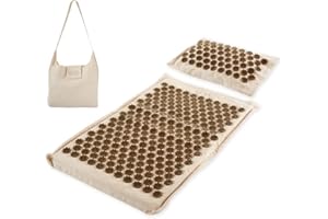 Level Body Mind Soul - Acupressure Mat and Pillow Set | Coconut and Linen Material | Acupressure Mat for Back and Head | Carrying Bag Included | Acupuncture for Stress and Tension Relief