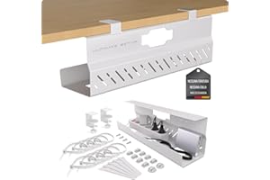 ULTIMATE SETUP Premio canalina passacavi scrivania senza forare - Cable management scrivania - Organizer cavi scrivania - Porta cavi scrivania – Raccogli cavi scrivania (Bianco, 1er Set)
