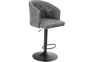 ALPHA HOME Swivel Bar Stool Adjustable Airlift Counter Height Bar Stool Kitchen Dining Cafe Hydraulic PU Leather Bar Chair with Padded Back and Chromed Metal Base, Grey,1PCS