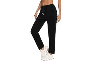Aseniza Pantalon Jogging Femme Pantalon Large Sport Femme Droit et Décontracté Bas de Jogging en Coton Extensible avec Taille Haute et Poches Sportswear Chic pour Running Fitness Training