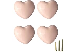 Mimhooy 4 Pack Heart Shaped Pale Pink Ceramic Drawer Knobs for Decorative Cabinets, Cupboards and Draws