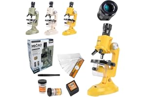 Ninyoon Large Eyepiece Microscope for Kids - Best Gift Kid Microscope Kit for Boy and Girl, 400X 1000X 1200X Educational Toy with 20MM Wide Angle Eyepiece Easier to Focus Observe (Yellow)