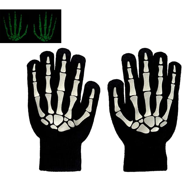Gants Squelette Phosphorescents Halloween - Brillent Dans Le Noir, Unisexes, Taille Unique, Coton Extensible - 4