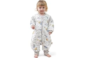 MIKAFEN Baby Sleeping Bag with Feet 2.0 Tog, 100% Cotton, Children's All-Year with Removable Sleeves with Legs, Spaceship 18-36 months