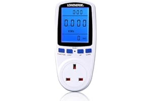 LOWENERGIE Energy Monitor Plug-In – Electricity Usage & Cost Meter, Backlit LCD Display, Watt Voltage Amp Measure for Home & Office, 240V 13A (1 PACK)