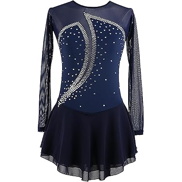 Costume Da Pattinaggio Su Ghiaccio Donna | Rete Elasticizzata Con Strass | Per Spettacoli E Competizioni | Lavabile A Secco - Foto 10