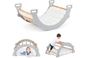 COSTWAY Arco da Arrampicata per Bambini, 2 in 1 Altalena ad Arco in Legno con Cuscino Morbido e Doppia Faccia, Ideale per Bambini 1+ Anni (Grigio)