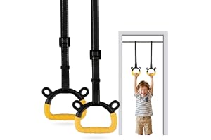 Pullup Bar for Home for Kids, Adjustable Exercise Rings for Children, Gymnastics Equipment for Kids Home Use, Upper Body Strength Training, Indoor Outdoor Fitness Activity, 1.5 Meter Rope Length