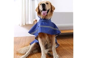 Tineer Regolabile Impermeabile Cane con Cappuccio Impermeabile Cane Riflettente Cappotto Pioggia Giacca Cane Vestiti Antipioggia per Cani Piccoli di Taglia Media (XXL, Blu Scuro)