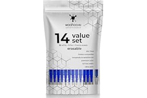 woohoo4u Recharges effaçables 0,7mm [14 pièces], compatible avec Pilot Frixion, BIC Intensity, Eberhard Faber - Stylo roller effaçable et gomme supplémentaire, couleur bleu noble