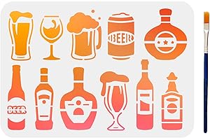 MAYJOYDIY Oktoberfest Stencil, 29.7 x 21 cm, Beer and Wine Pattern, Festival Decorations with Paint Brush Wine Bottle Goblet Painting Stencils for Wood Scrapbooking Clothes Home Decoration