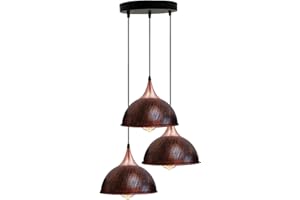 LEDSONE Nowoczesny retro 3-drożny sufitowy wiszący klaster światła oprawa oświetleniowa rustykalna czerwona kopuła abażur styl dom E27 zestaw oświetlenia do kuchni wyspa salonu jadalni (rustykalny czerwony)