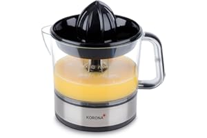 Korona 27020 - Círculo de limón, acero inoxidable/negro, 40 W, recipiente para zumo extraíble, marcha hacia la derecha/izquierda, 0,7 litros, 2 conos de presión, inicio/parada automática
