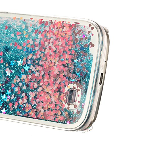 Für Samsung Galaxy S4 Hülle,Für Samsung Galaxy S4 Flüssigkeit Handyhülle,Funyye Luxus Luxuriös [Bunten Muster] Liebe Herzen Star Fließt Treibsand Durchsichtige Handytasche Glänzend Glitzer Diamond Diamant Fließen Flüssig Flüssigkeit Handyhülle Handy Hülle Case Tasche Crystal Case Durchsichtig Schutzhülle Etui Bumper Für Samsung Galaxy S4 + 1 x Frei Displayschutzfolie – Blau Glitter,Liebe Herzen - 3
