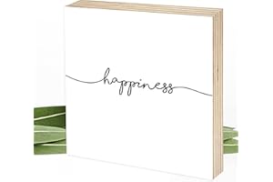 Wunderpixel® Holzbild happiness - 15x15x2cm zum Hinstellen/Aufhängen, Spruch - schwarz-weißes Holz-Schild Bild Poster Aufsteller zur Deko im Büro/Wohnung/als Geschenk Mitbringsel zum Geburtstag