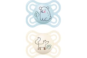 MAM Chupete perfecto, 2 unidades, para el desarrollo saludable de los dientes y la mandíbula, materiales ecológicos y renovables, con caja para chupete, 0-6 meses, oso y zorro