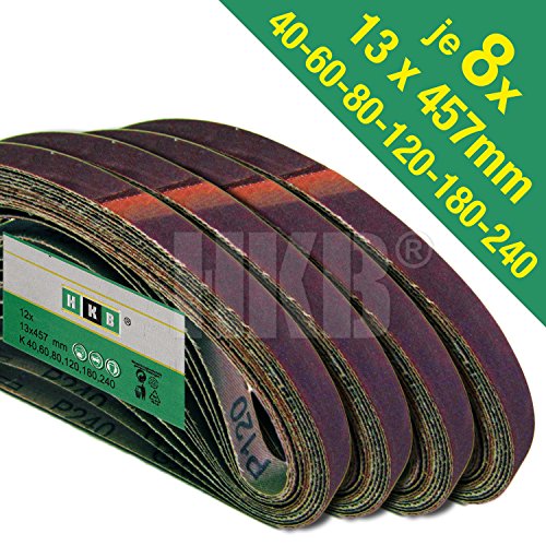 48 Stück HKB ® Gewebe-Schleifbänder, 13 x 457 Körnungen je 8x 40/60/80/120/180/240 für Black & Decker Powerfeile, Hochwertige Profi-Qualität für verschiedene Oberflächen, feiner und riefenfreier Schliff, universell einsetzbar, Artikel-Nr. 420072