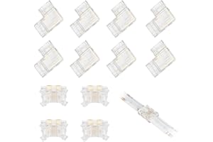SUBOSI Łącznik narożny do taśm LED COB RGB, łącznik narożny LED, w kształcie litery L, szybkozłączka, 10 mm, 4-biegunowy, pasek RGB, łącznik narożny, taśma świetlna LED
