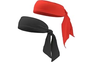 JTMKYO 2 Pieces of Sports Headbands, Pirate Style Headbands, Soft Quick-Drying Headbands, Moisture-Wicking Straps, Unisex, Suitable for Tennis, Cycling and Exercise (Red, Black)