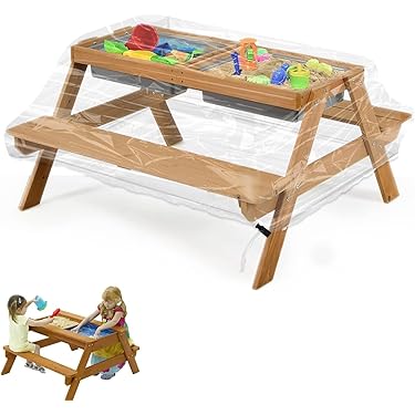 Housse De Table De Pique-Nique Pour Enfants Avec Cordon, 98 X 98 X 50 Cm, Imperméable, Pour Ensemble De Sièges Enfant 3 En 1, Couleur Sable, Pour L'Extérieur. Transparente.