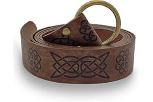 THAJALING cinturón Medieval de Halloween con Anillo en O, cinturón de Caballero de Cuero PU en Relieve, cinturón de Caballero de Batalla Vikingo, cinturón de Cuero Vikingo para Hombre(Marron Oscuro)