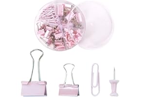 CDJX 72 Pieces Office Supplies Set,Including 22 Binder Clips/30 Paperclips/20 Push Pins Thumb Tacks,School Desk Accessories Organizer with Box for Home Office School