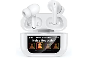 Szwdo Bluetooth Earbuds,Wireless Earphones with Smart Touchscreen Case,ENC Noise Cancelling Mic,Big Bass Stereo Sound,48 Hours Playtime,Lightweight in-Ear Earphone,IPX7, AI for iPhone,Android,White