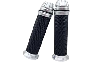 CALIWILL Aluminum Motorcycle Handlebar Grips - Universal 7/8 inch 22mm Silver Motorbike Hand Grips Replacement