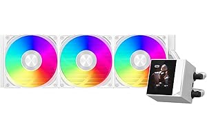 PCCOOLER efroidisseur liquide pour processeur, 360 mm AIO, pompe haute performance, écran IPS 2,4", refroidissement à eau CPS ARGB avec ventilateurs silencieux F5 R120 mm (DC360 Pro ARGB Display WH)