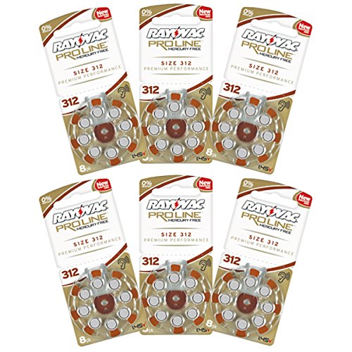 Piles pour Aide Auditive Avancées sans Mercure au Proline Rayovac, Taille 312, Lot de 48