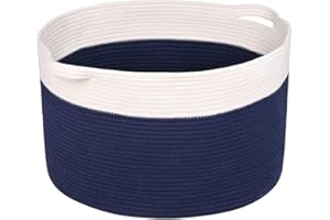 Syeeiex Large Storage Basket for Toy, Big Organizer Basket for Blanket Storage, Cotton Rope Storage Bins for Kids and Pets in Living Room, Lounge and Children Room, Navy Blue,1 Pack