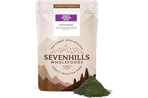 ‎SEVENHILLS WHOLEFOODS Sevenhills Wholefoods Bio-Super-Greens-Mischung mit Spirulina, Chlorella, Weizengras, Gerstengras | Unterstützt die Immunität der Haut | 400g, 80 Portionen | Grünes Superfood-Pulver