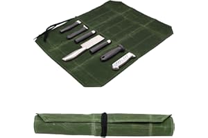 Azonelife Borsa per Coltelli, Portatile Coltelli Rotolo Borsa Tela, Borsa Arrotolabile in Tela Cerata per Coltelli con 7 Scomparti per Cucina, Campeggio, Pesca, Caccia (Verde)