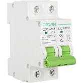 DEWIN DC Circuit Breaker,2P 1000V 16A Miniature Automatic Switches Photovoltaic Circuit Breaker with Overload and Short Circu
