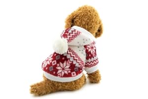 PEGASUS Selmai - Cappotto natalizio con cappuccio per cani di piccola taglia, in pile, con motivo a fiocchi di neve