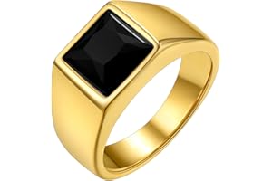 GoldChic Schwarzer/Blauer Stein Ring Herren Damen Siegelring mit Gravur Geburtsstein Edelstahlring Bandring Solitärring Schmuck Größe 54mm bis 72mm wählbar