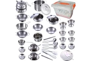 GOLCUGYJH Cooking Utensils Set 25 Pieces Stainless Steel Kitchen Toys Pretend Play Pots Pans Toy Cookware Kits for Kids Come with a Handy Storage Box Role Play Educational Toys for Toddlers Small Size