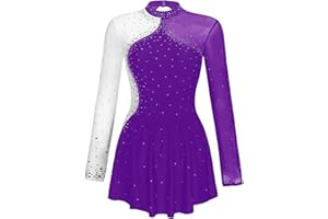Oyolan Robe Patinage Artistique Femme Justaucorps Danse Strass Manches Longues/sans Manches Tenue Gymnastique Performance S-XL