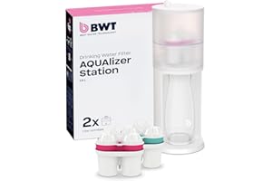 BWT AQUAlizer Station filtr wody stołowej | Pakiet korzyści z 2 wkładami filtrującymi i dodatkową szklaną karafką