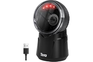 Tera Barcode Scanner Desktop Omnidirectional: 1D 2D QR Hands Free USB Wired Bar Code Reader Adjustable Scan Head Plug and Play for POS Supermarket Retail Store Mobile Payment Model 9000