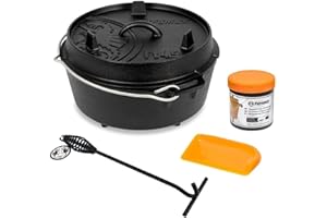 ‎PETROMAX Petromax Feuertopf ft6 Einsteiger-Set - Dutch Oven mit Standfüßen inklusive Deckelheber, Pflegepaste und Untersetzer - für alle Grillarten und offenes Feuer - 5,5 Liter