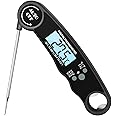ECVV Digital Meat Thermometer Food Thermometer with LCD Magnet and Corkscrew,IPX6 Super Waterproof Kitchen Cooking Thermometer Probe for Baking, Oven, Fryer, Candy, Grill, BBQ and Turkey (BLACK)