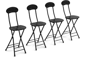 Warmiehomy Set of 4 X Folding Chair Home Black Dining Kitchen Chair Fold up Chair with Metal Frame for Outdoor Indoor