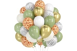 EPOKUS Dschungel Luftballons, 60 Stück Grün Sandweiß Gold Luftballon, Safari Tiere Giraffen Druck Ballons, Dschungel Kinder Geburtstagsdeko, Wildtiere Party Zubehör für Kinder Geburtstag Babyparty Safari