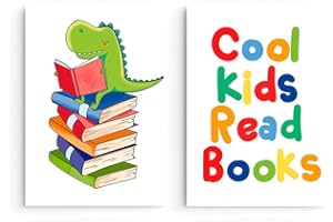 NUBUNI Poster originale | Deco Baby Bedroom | Decorazione murale camera da letto per bambini | Poster camera da letto | Quadro camera da letto | Cornice non inclusa | Quadretti Dino Reading